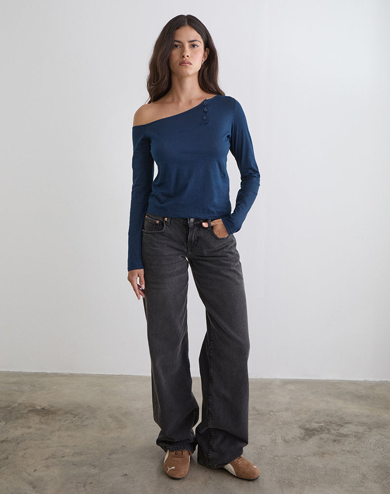 Image of Tole Asymmetric Button Up Top in Tissue Jersey Dark Navy