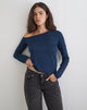 Image of Tole Asymmetric Button Up Top in Tissue Jersey Dark Navy