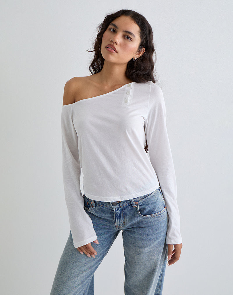 Image of Tole Asymmetric Button Up Top in Tissue Jersey Ivory