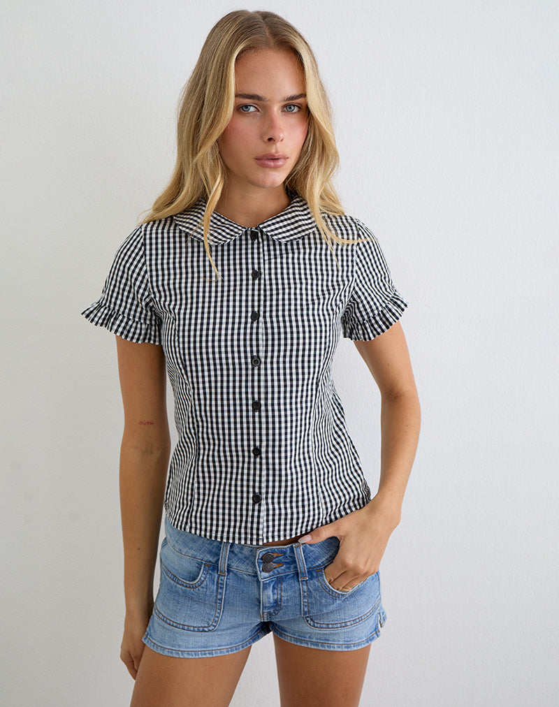 Image of Topaz Blouse in Mini Gingham Grey
