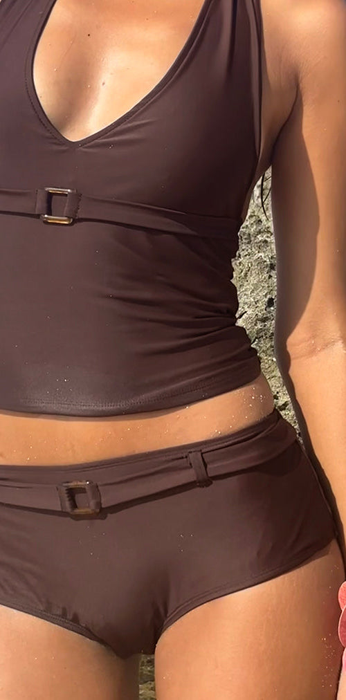 Image of Avi Swim Short in Brown with Belt