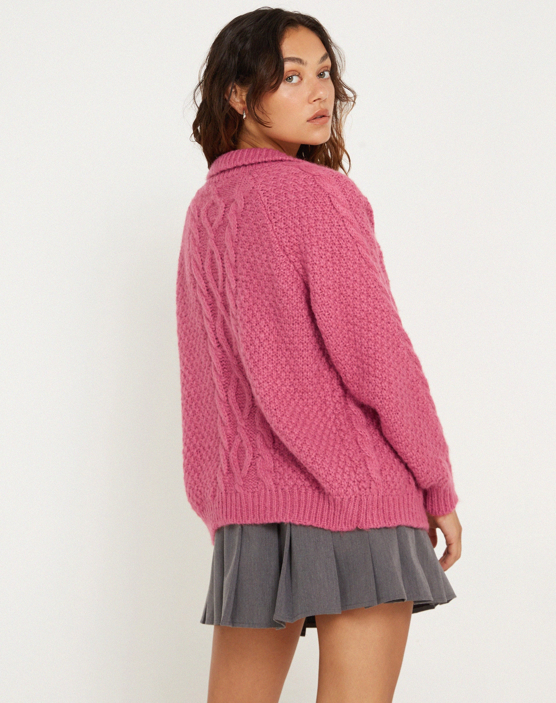 image of Triny Cardi in Cable Knit Pink