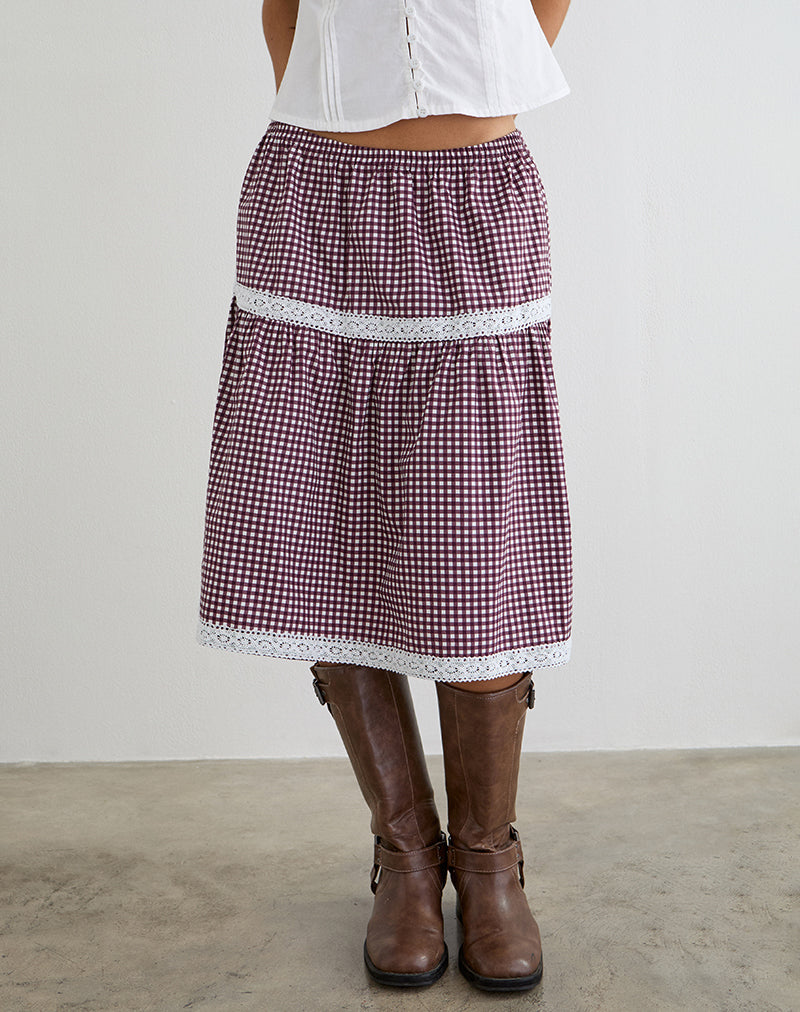 Image of Trixie Midi Skirt in Mini Gingham Wine