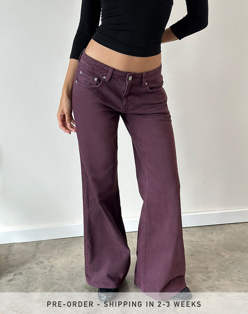 Jeans a vita bassa, morbidi e svasati, color Pinot Noir