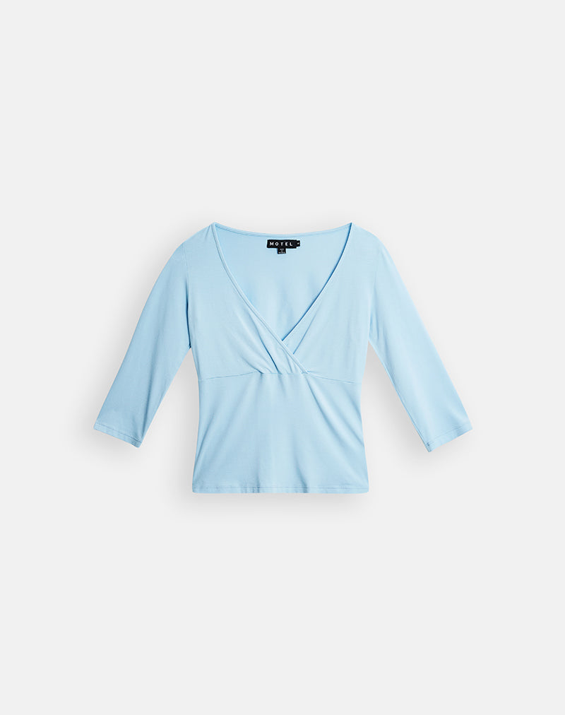 Top avvolgente Trudis in jersey blu freddo