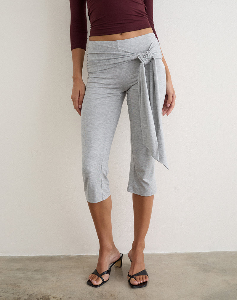 Immagine dei pantaloni capri Effy con lacci laterali in cupro grigio melange