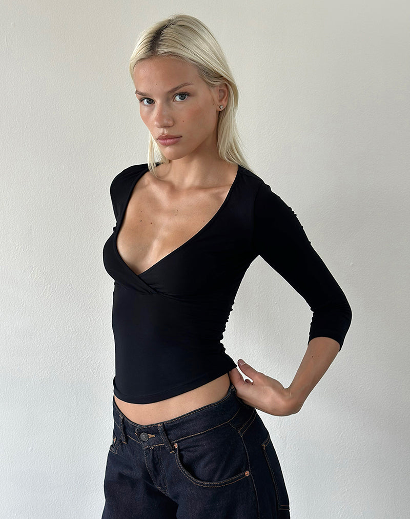 Trudis Wrap Top in Jersey Black