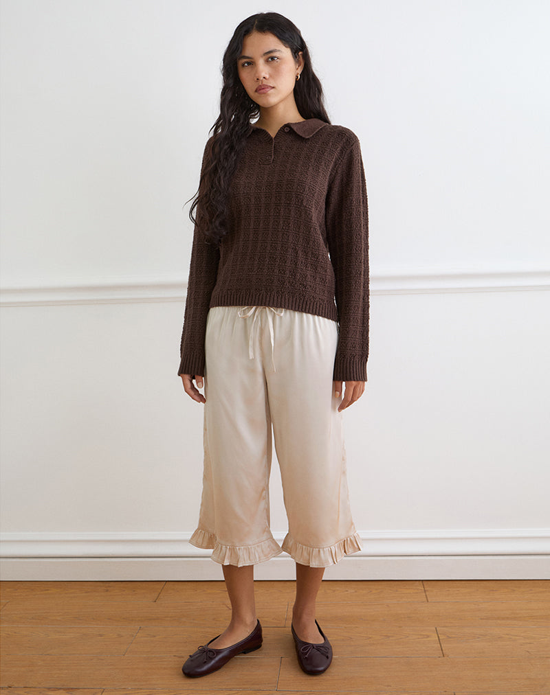 Image of Tunelia Capri Trouser in Satin Champagne