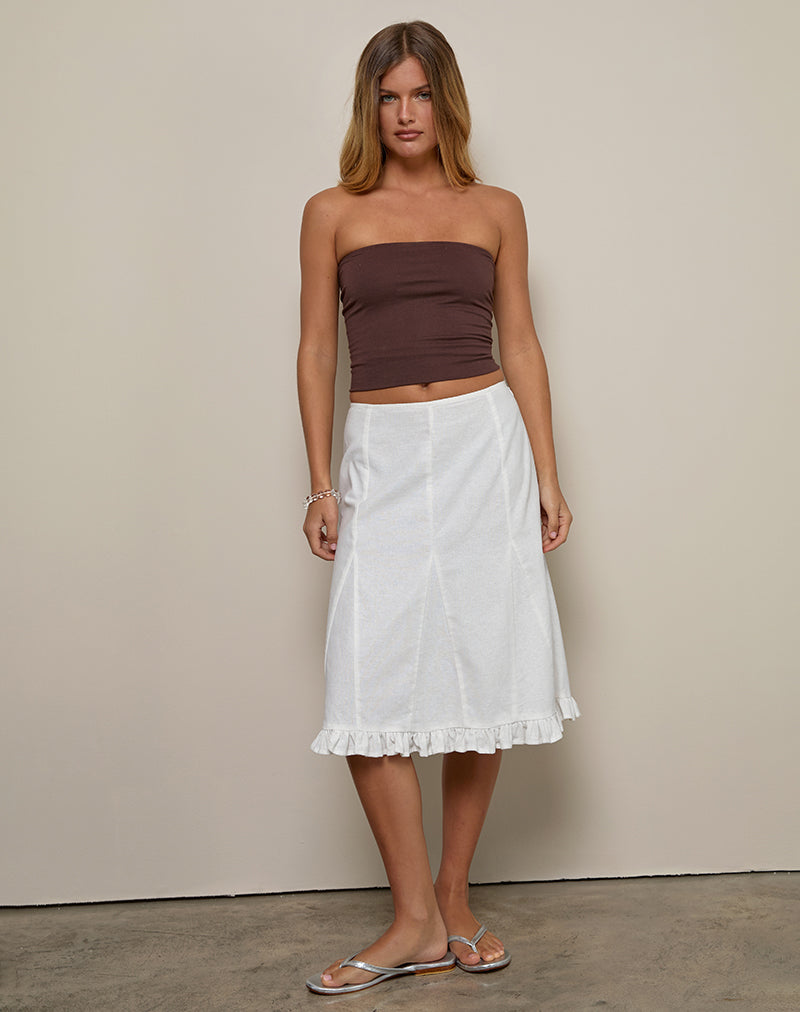 Image of Tausi Pleated Midi Skirt in Off White Linen