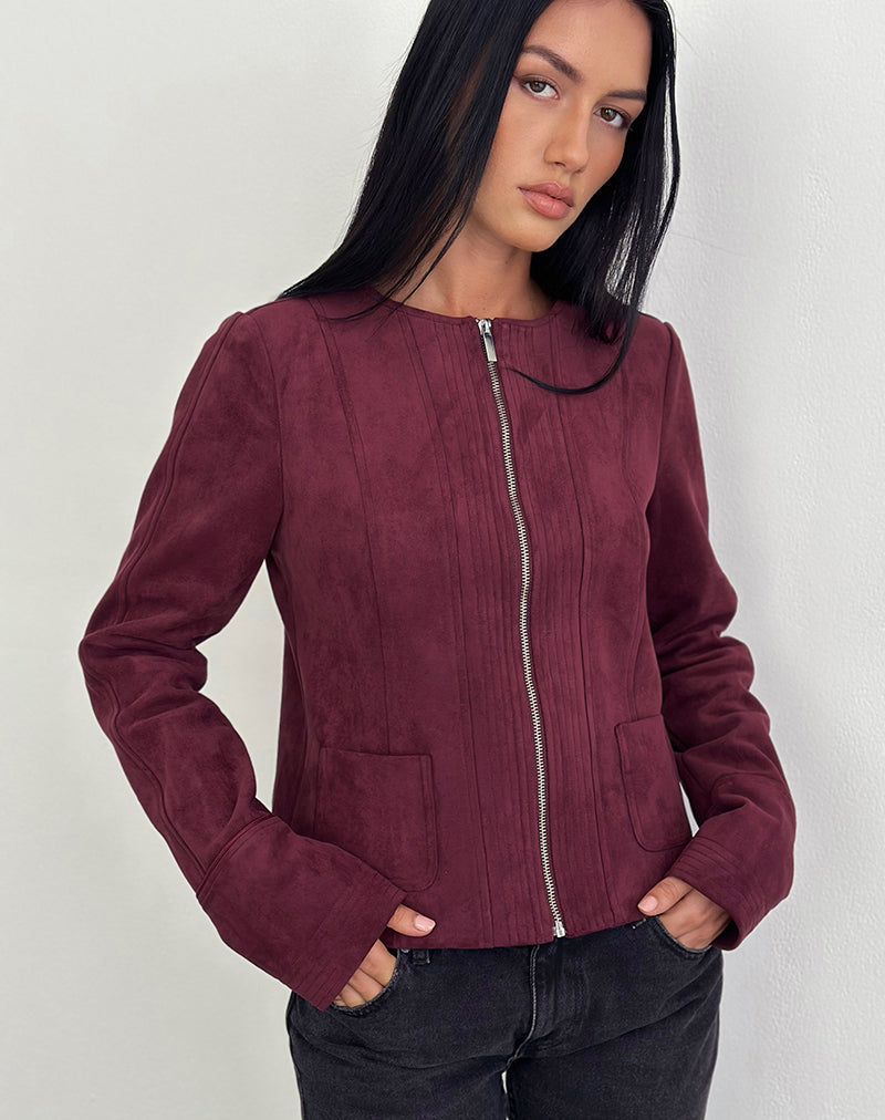 Image of Ukiyo Jacket in Faux Suede Burgundy