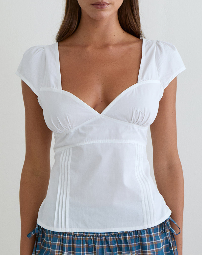 Image of Uliva Cap Sleeve Corset Top in Poplin White