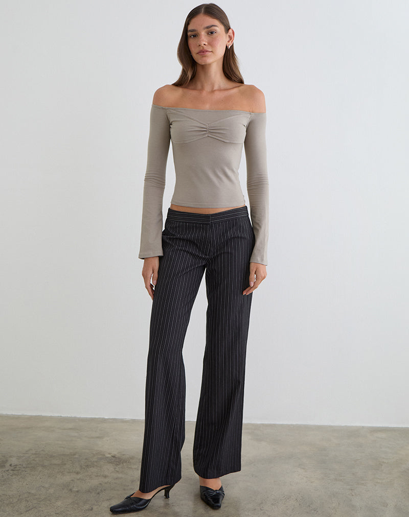 Ursuly Langarm-Bardot-Top in Moon Rock