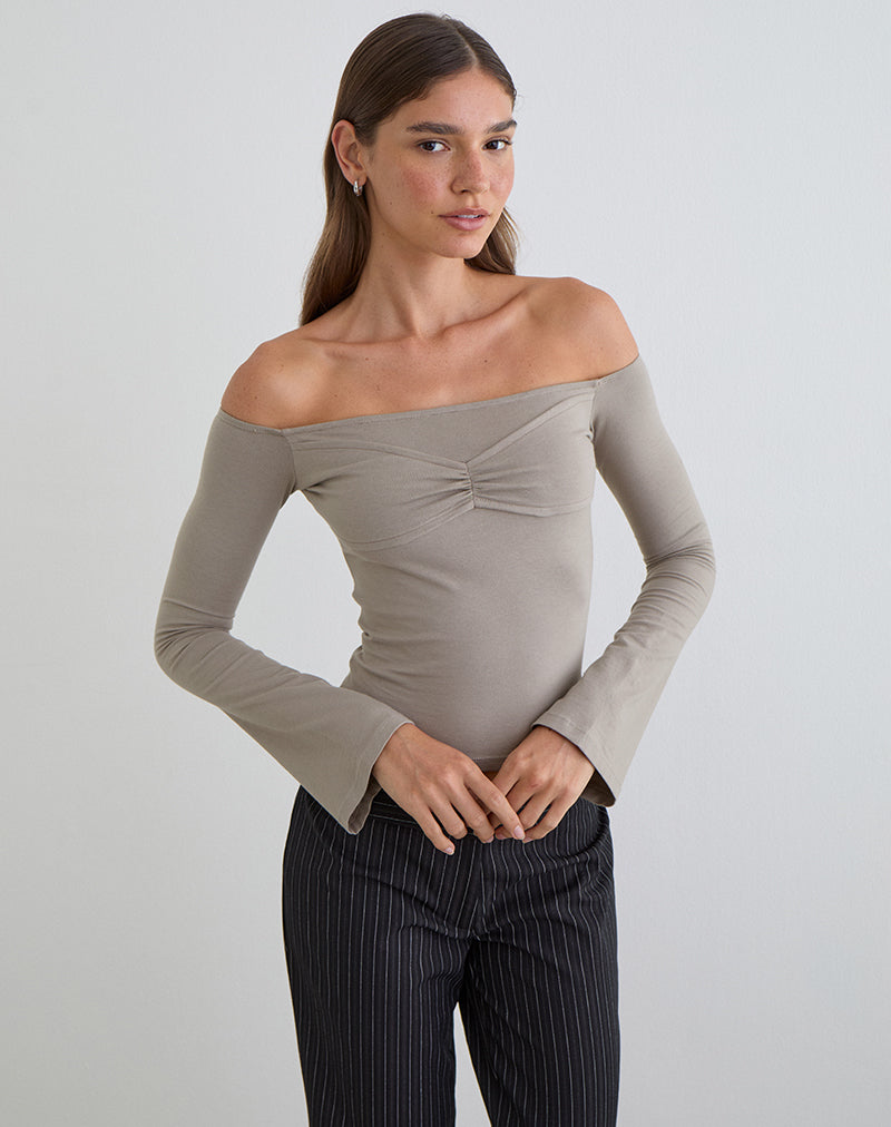 Image of Ursuly Long Sleeve Bardot Top in Moon Rock