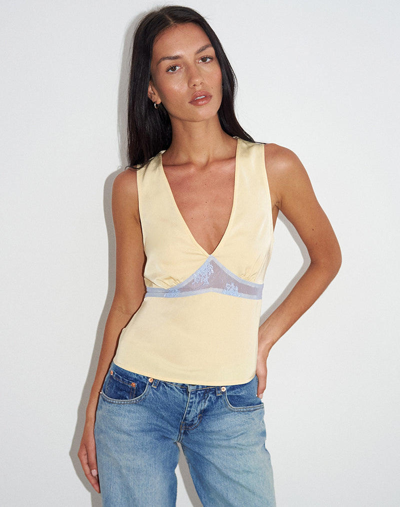 Valeska Lace Insert Top in Satin Lemon