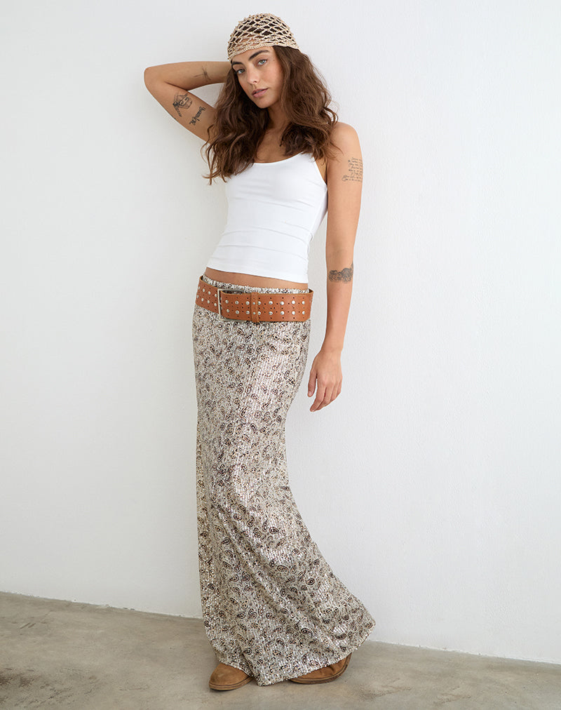 Image of Vanessa Maxi Skirt in Paisley Sequin Gold