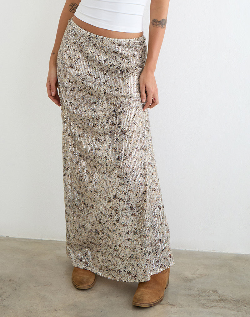 Image of Vanessa Maxi Skirt in Paisley Sequin Gold