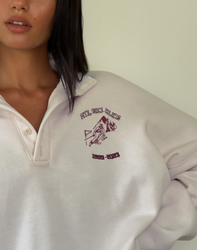 Varsity Jumper in Winter White with Burgundy Ski Club Embroidery