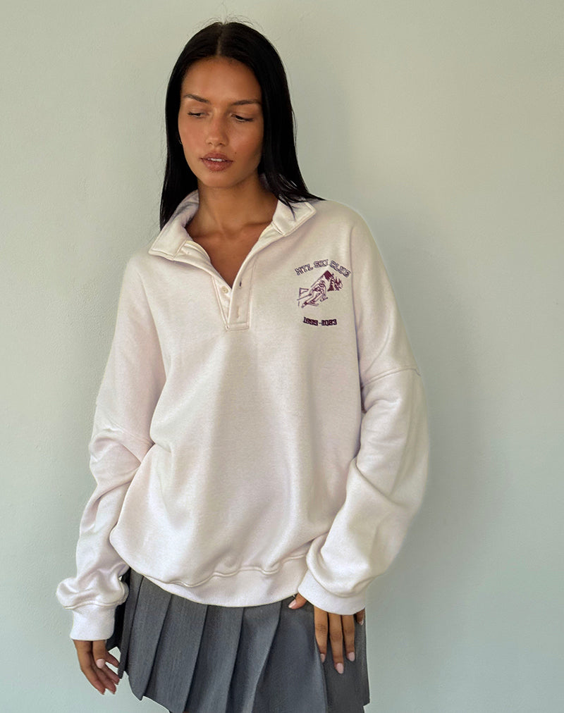 Varsity Jumper in Winter White with Burgundy Ski Club Embroidery