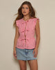 Image of Vataka Tie Front Top In Mini Gingham Peach
