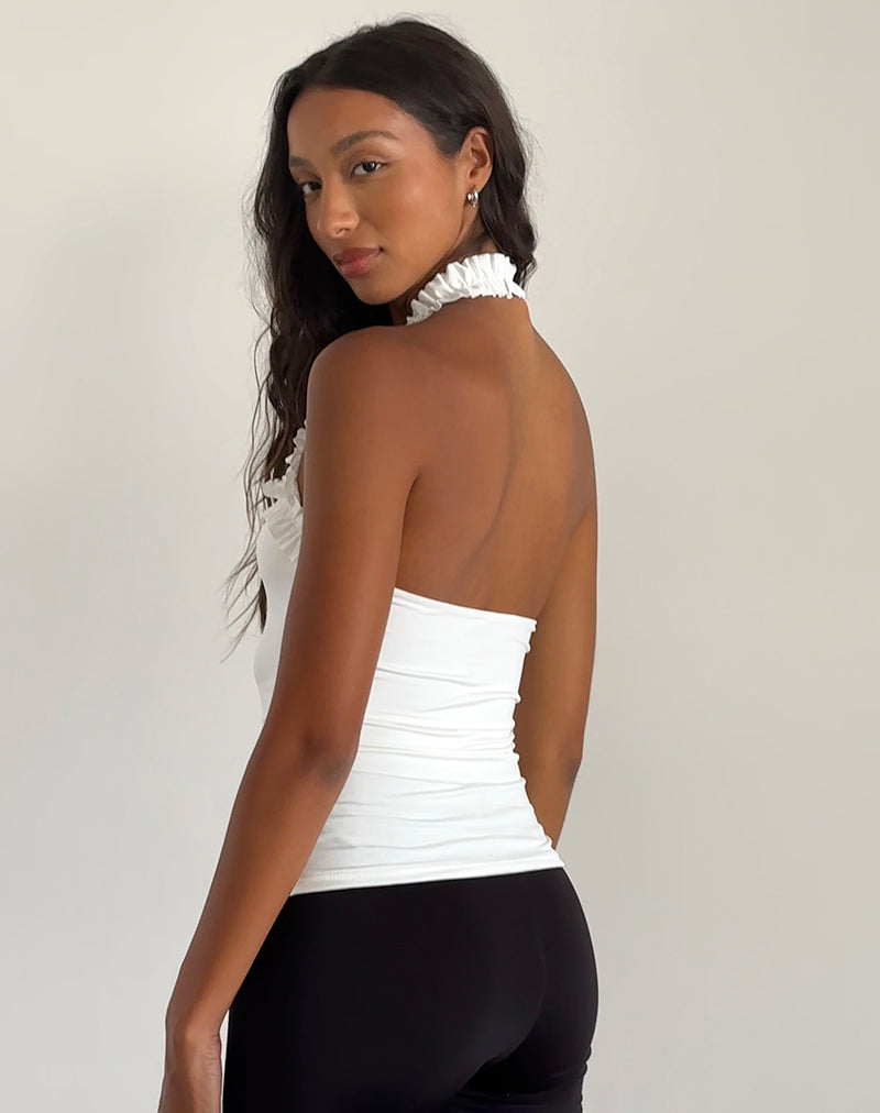 Veda Ruched Halterneck Top in Slinky White