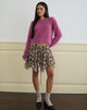 Image of Veny Mini Skirt in Brown and Pink Polka Flower Chiffon
