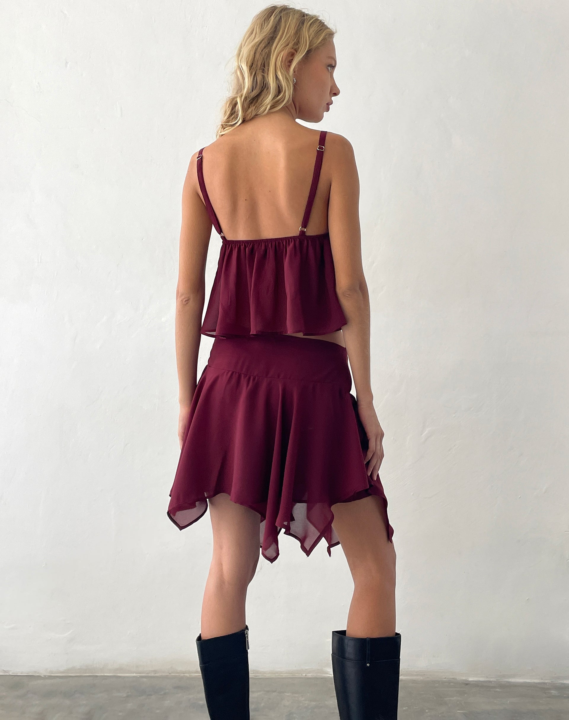 Image of Veny Mini Skirt in Chiffon Oxblood