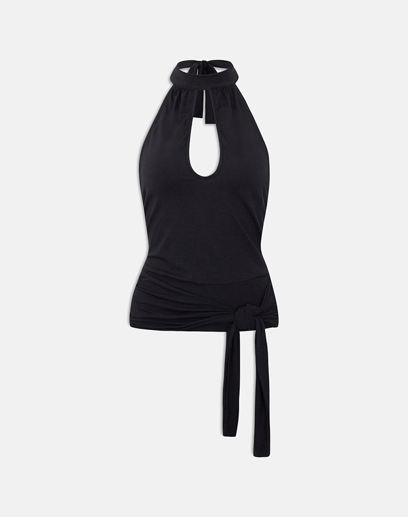Verbina Keyhole Top aus Jersey, schwarz