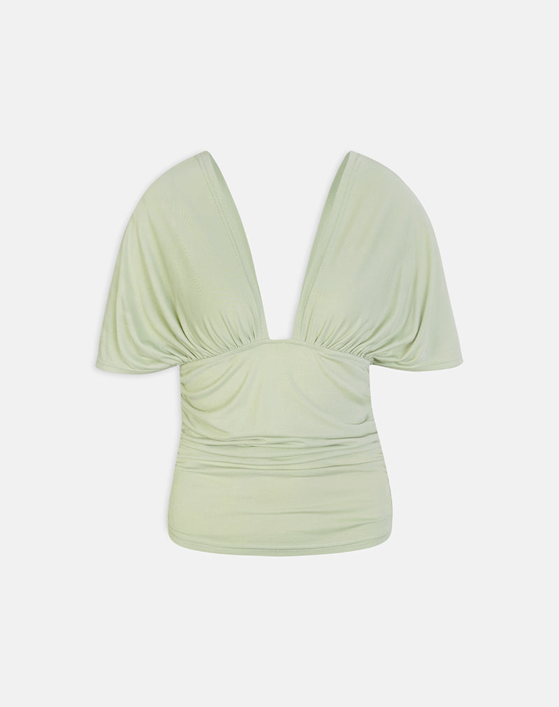Image of Vernia Plunge Batwing Top in Cupro Pistachio