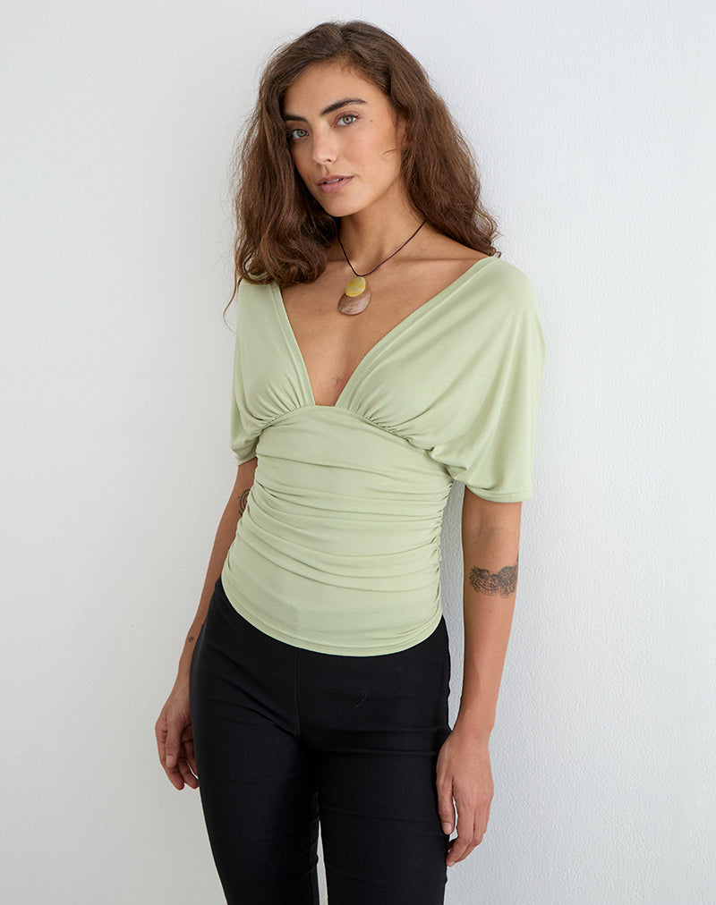 Image of Vernia Plunge Batwing Top in Cupro Pistachio
