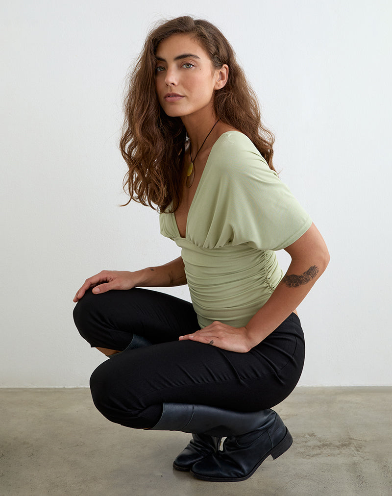 Image of Vernia Plunge Batwing Top in Cupro Pistachio