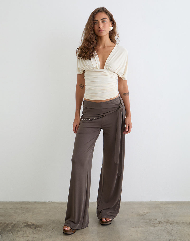 Dovina Trouser in Cupro Dark Brown