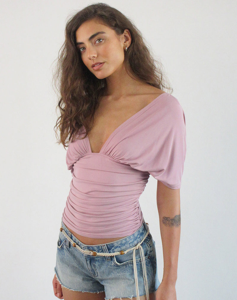 Image of Vernia Plunge Batwing Top in Cupro Pink