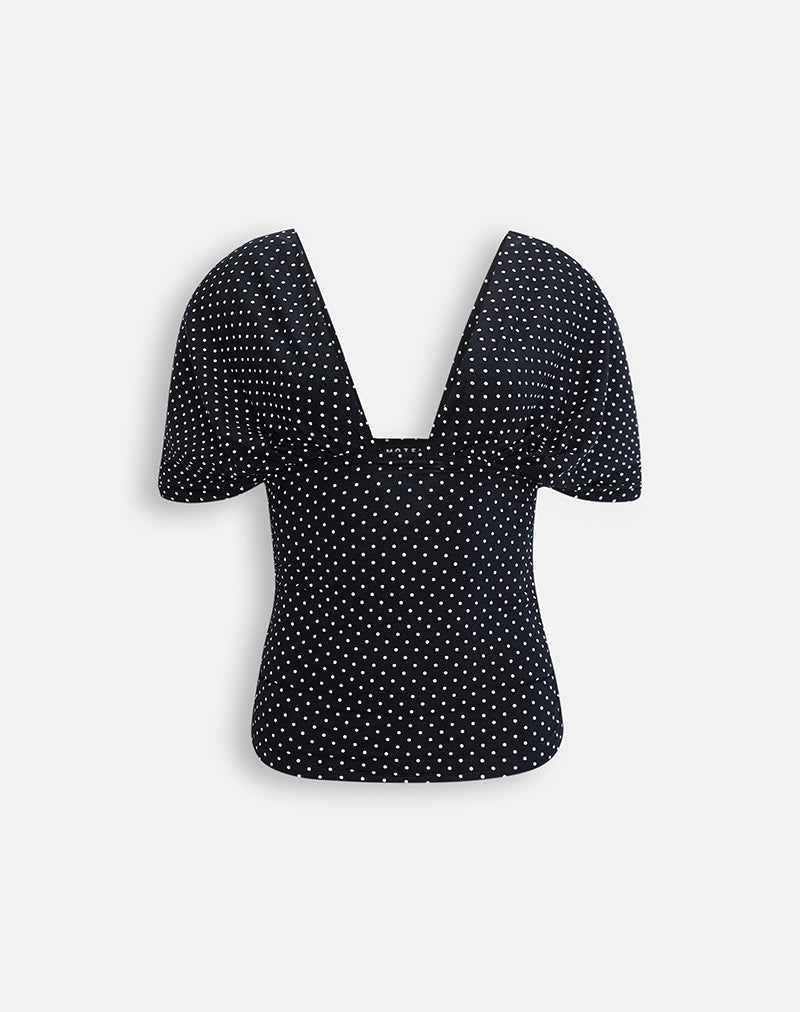 Image of Vernia Plunge Batwing Top in Jersey Micro Polka Black