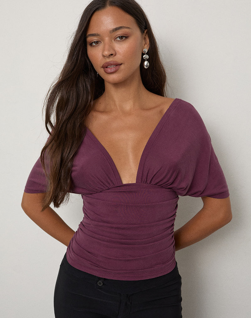Image of Vernia Plunge Batwing Top in Cupro Dark Plum
