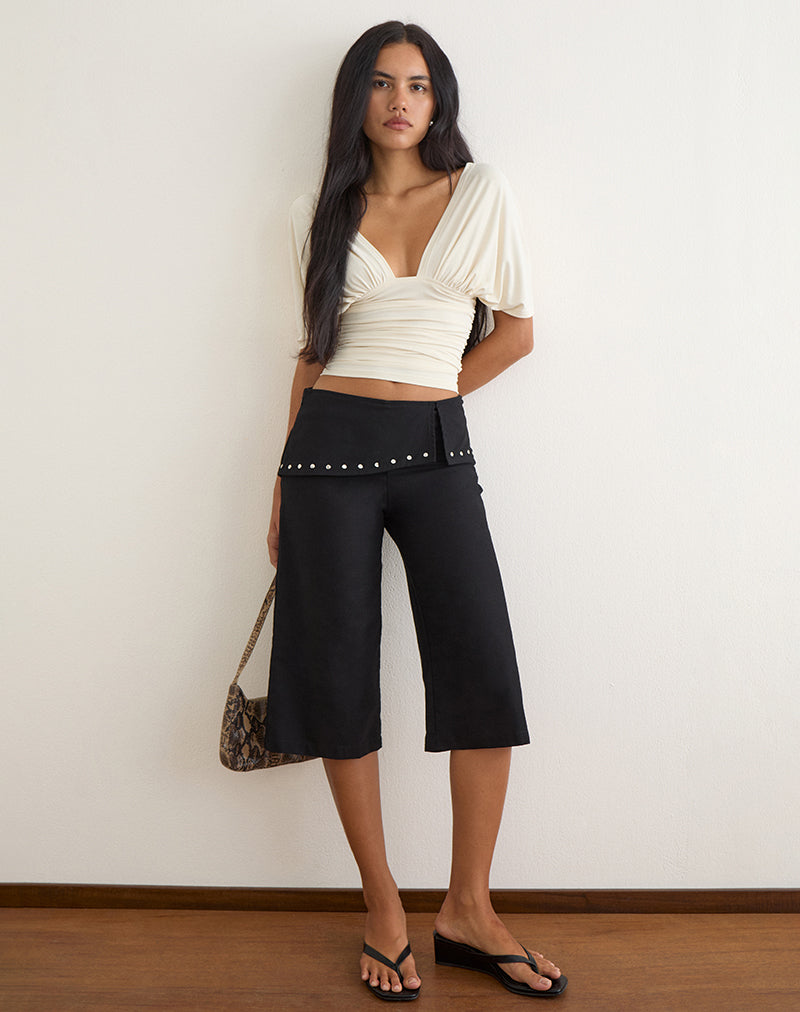 Image of Oren Capri Trousers in Black with Studs