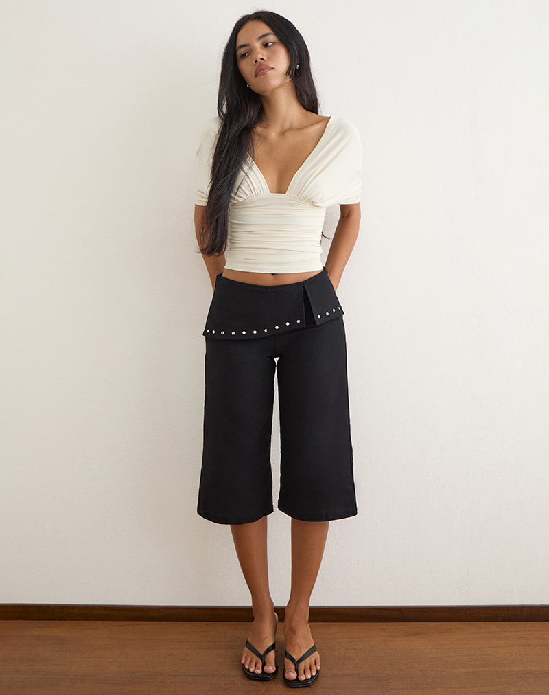 Image of Oren Capri Trousers in Black with Studs