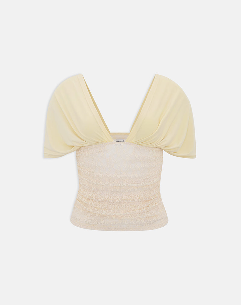 Image of Vernia Plunge Batwing Top in Cupro Yellow with Lace Waist