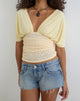 Image of Vernia Plunge Batwing Top in Cupro Yellow with Lace Waist