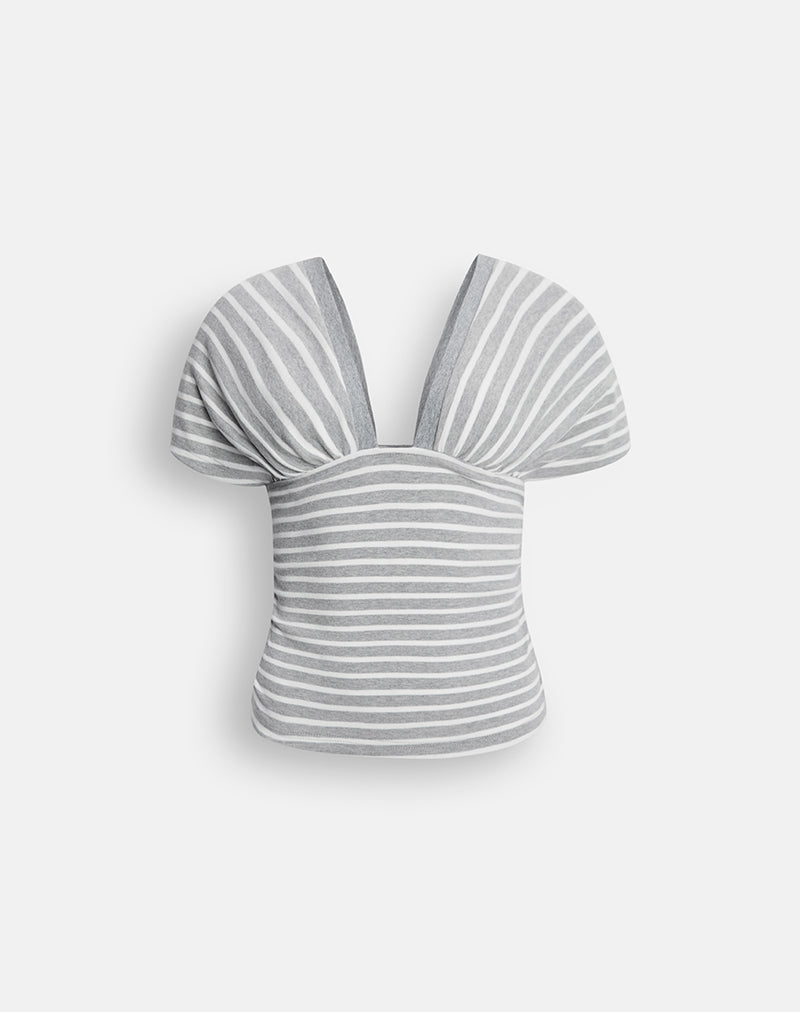 Image of Vespera Top in Stripe Jersey Grey and White