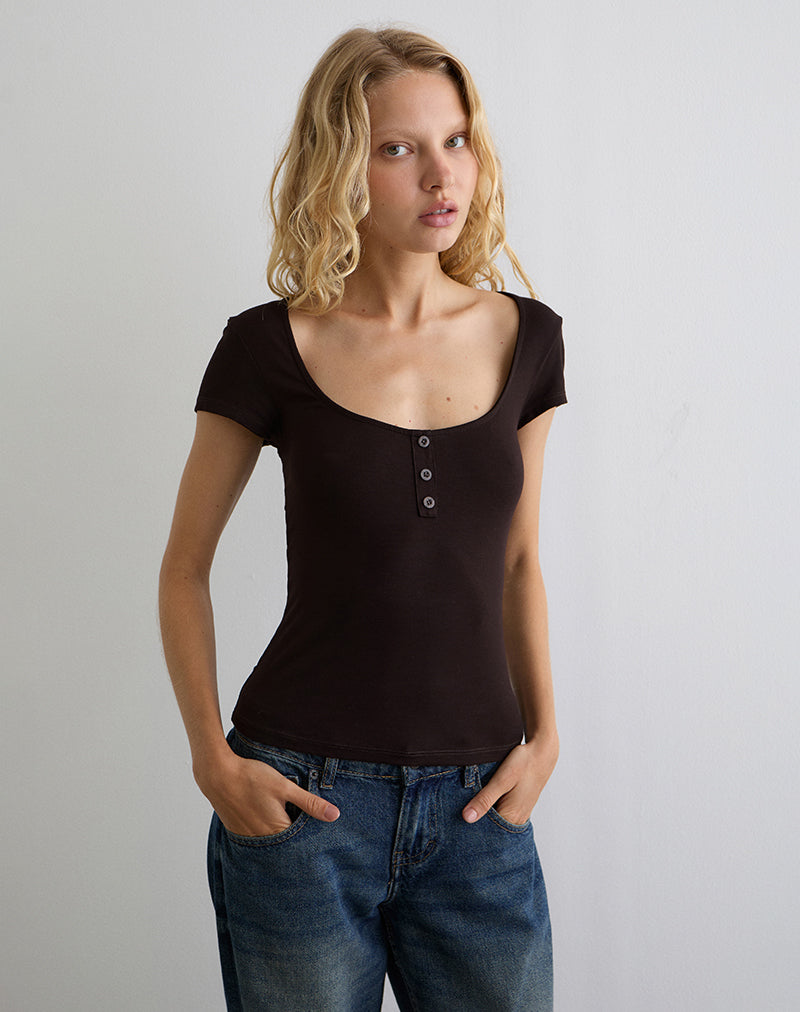 Image of Vibian Short Sleeve Top in Chocolate Brown
