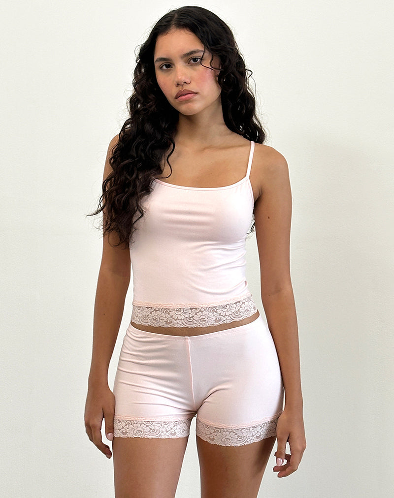 Short Kuden à ourlet en dentelle en jersey doux rose