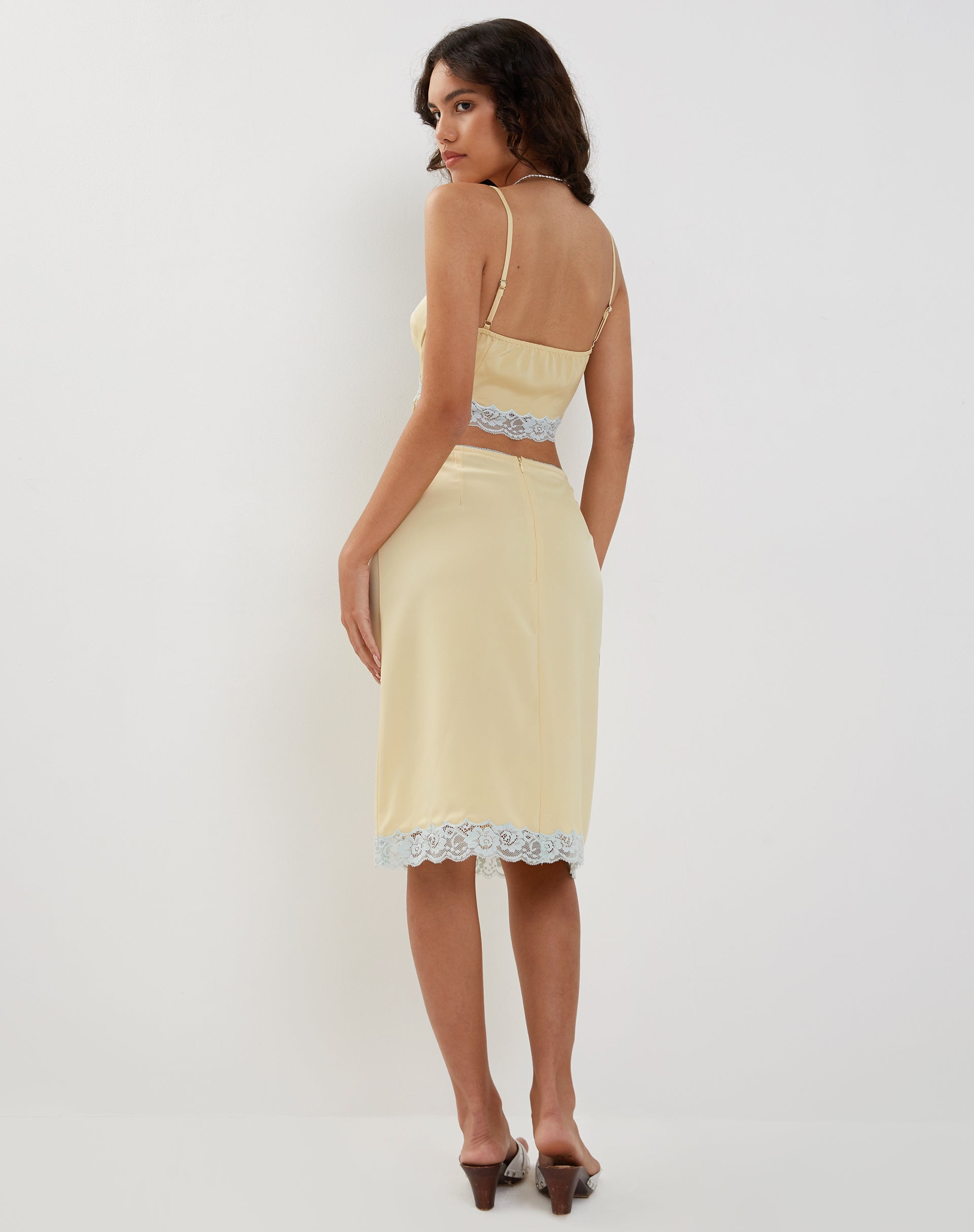 Pale Yellow Satin Cami Crop Top