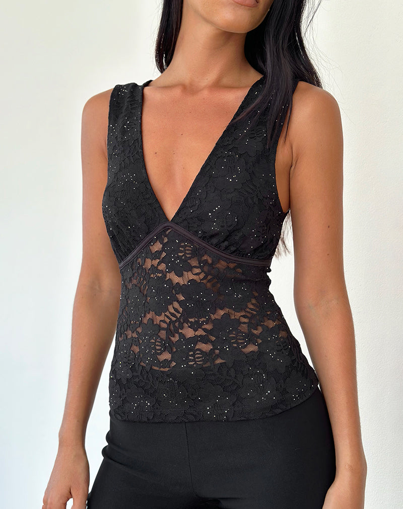 Image of Vishata Top in Black Sequin Lace