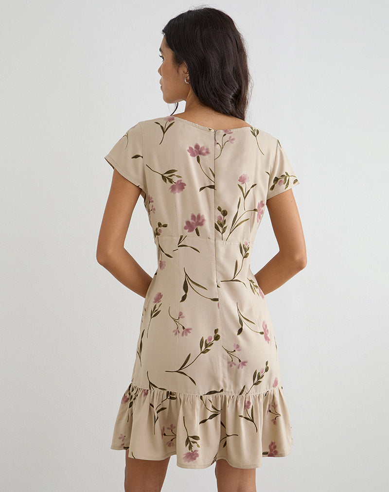 Image of Visoca Mini Dress in Bloom Leafy Taupe