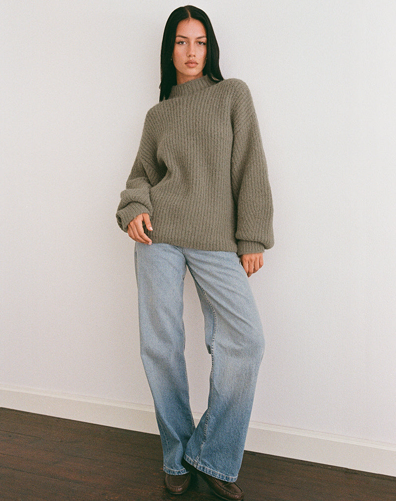 Image of Viola Oversized Knitted Jumper in Light Olive