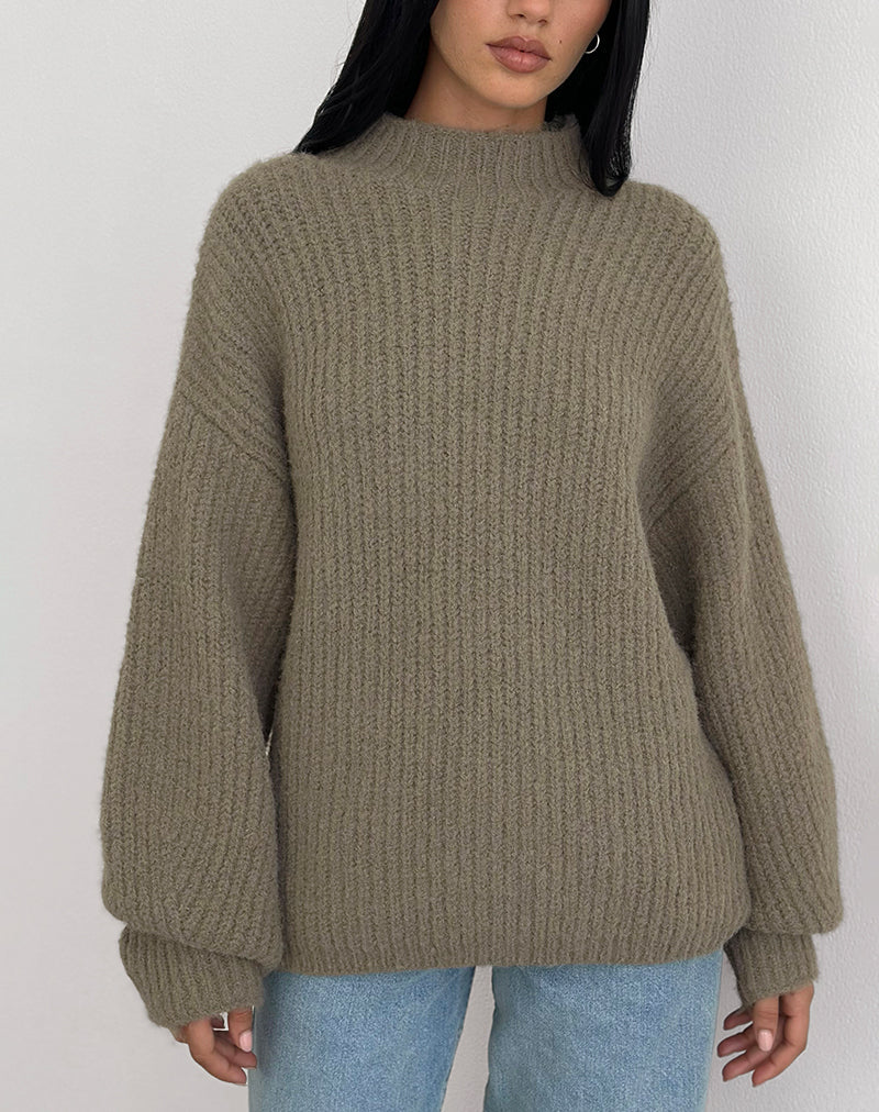 Image of Viola Oversized Knitted Jumper in Light Olive