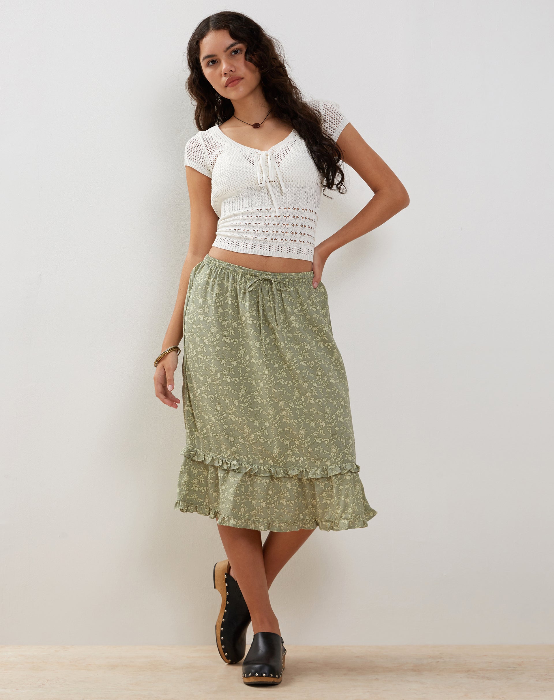 Wala Midi Skirt in Ditsy Floral Green