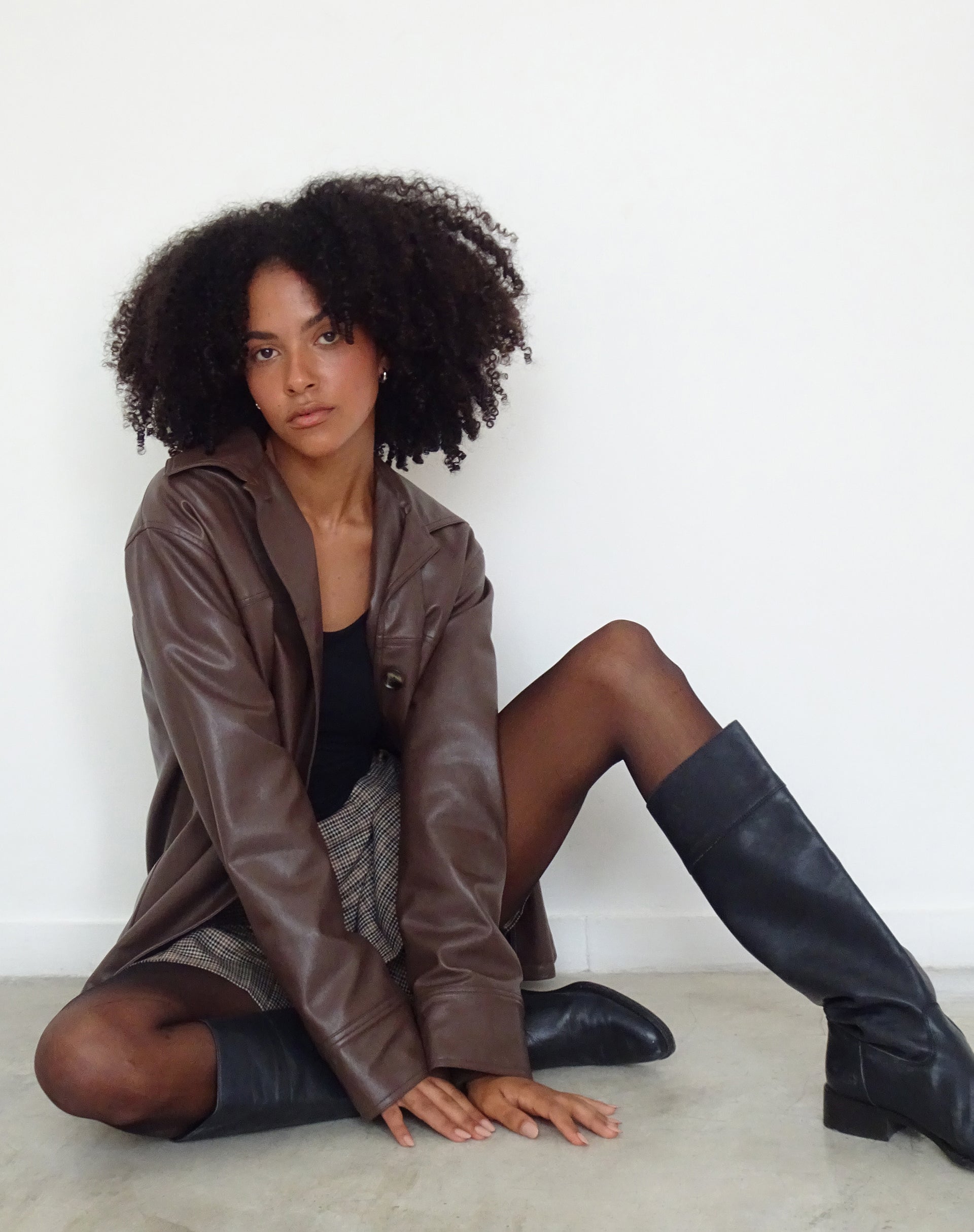 Brown PU Oversized Jacket | Walta – motelrocks-com-eur
