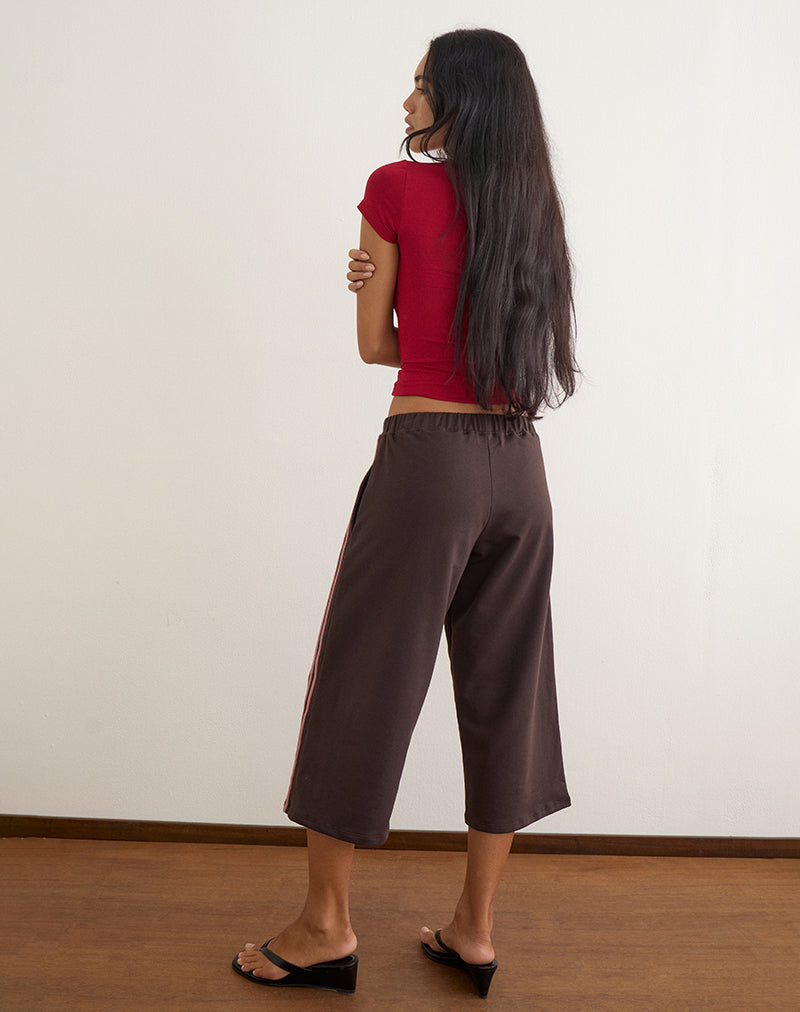 Image of Wamino Capri Trouser in Bitter Chocolate with Rose Pink Stripes