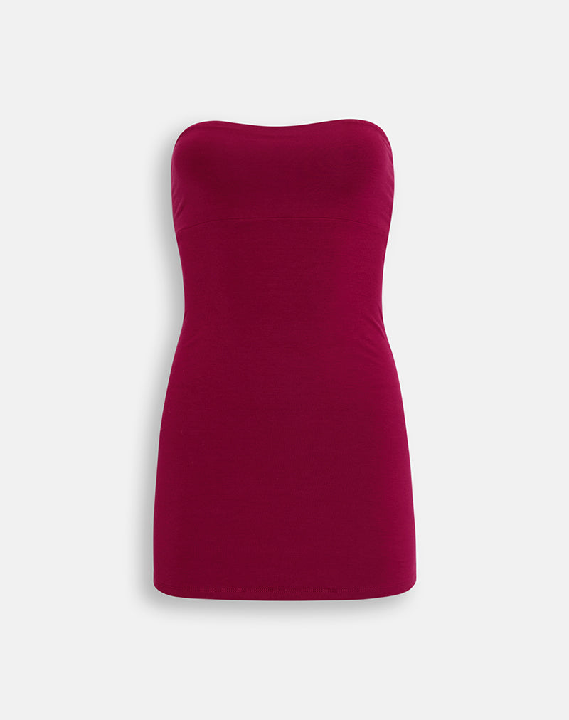 Image of Waneta Bandeau Mini Dress in Rayon Jersey Burgundy